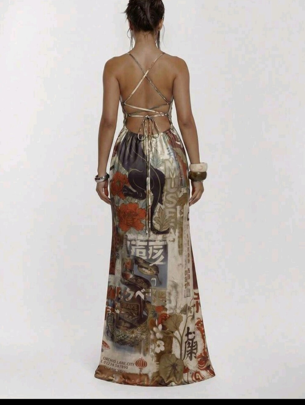 Sleeveless V-Neck Floral & Panther Print Maxi Dress — Beige Multi - Picture 4 of 5